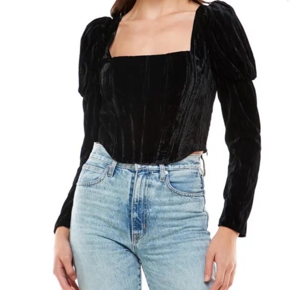 WAYF Avalon Puff Sleeve Velvet Bustier
